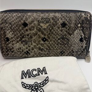MCM Visetos Snakeskin Embossed Large Zip-Around Wallet.